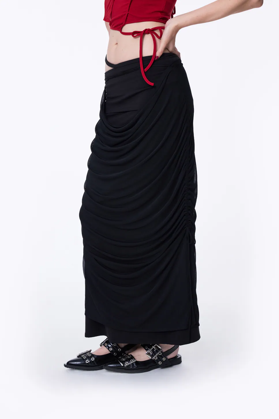 SILVER NINE 2-Way Detachable Draped Maxi Skirt , 2-way可拆式垂墜抽皺長窄裙