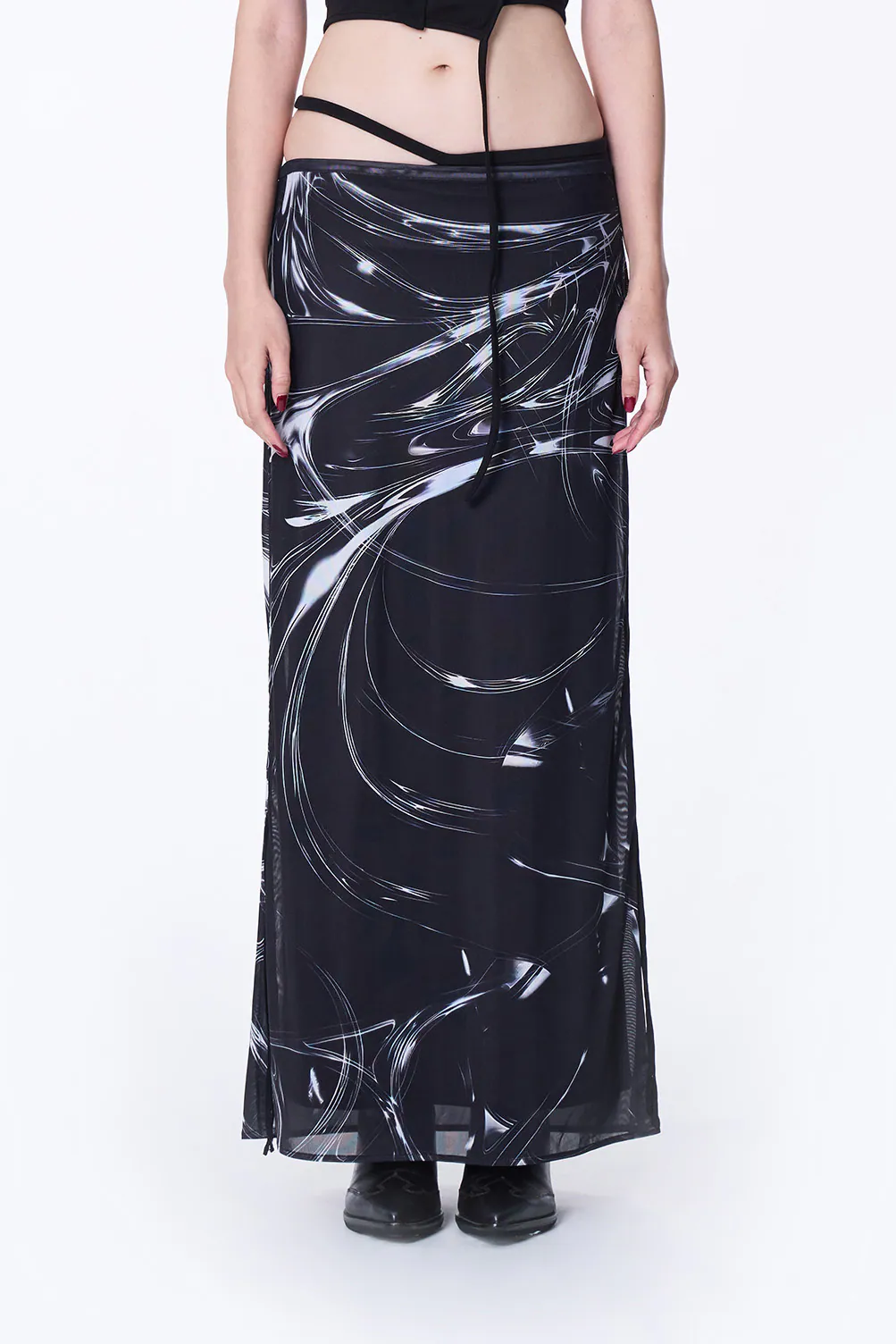 SILVER NINE Opto-Tunnel Print Skirt 印花垂墜抽皺紗裙