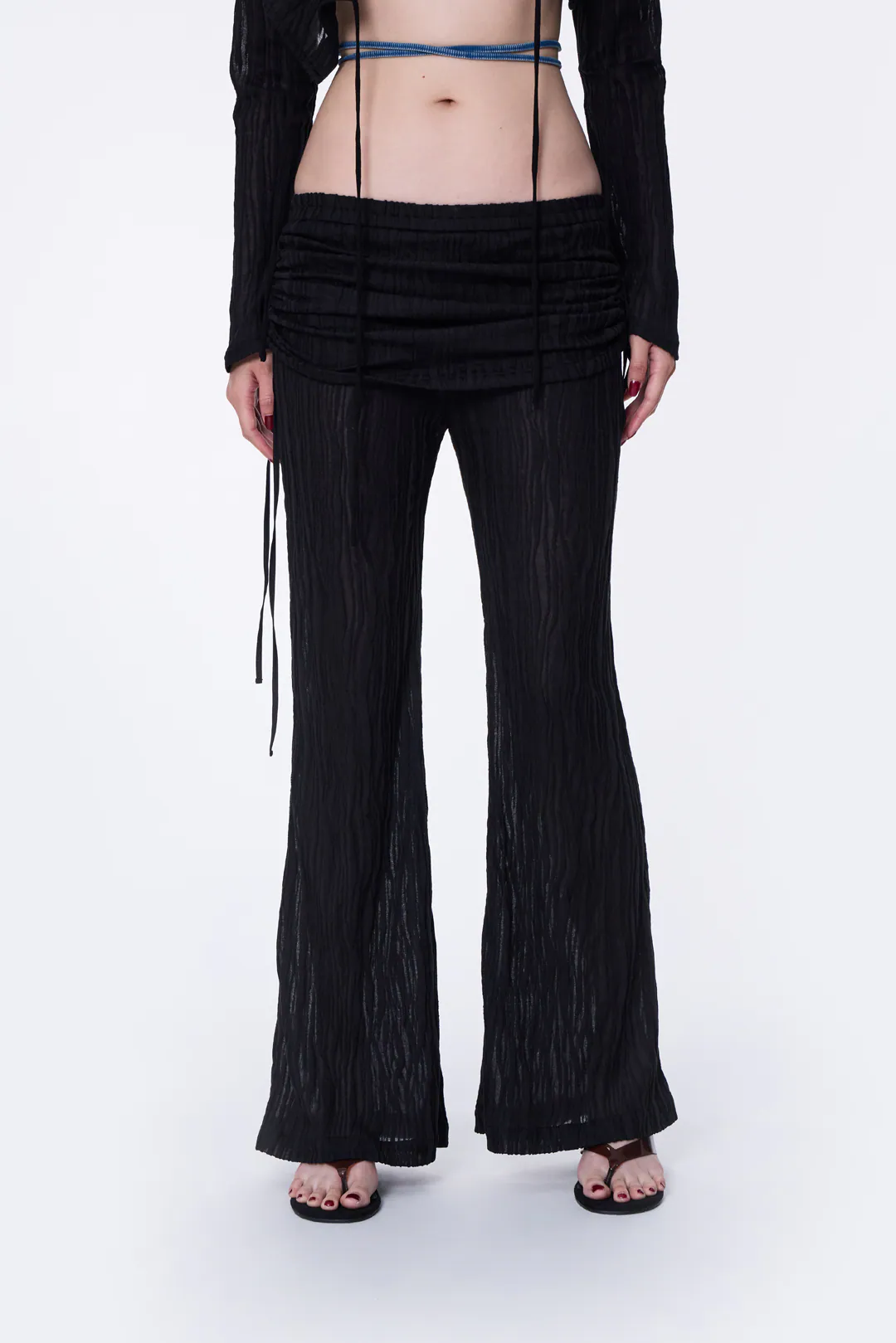 SILVER NINE Sheer Gathered Panel Flare Pants 透膚抽皺片裙喇叭褲 / FRAGMENTS-014