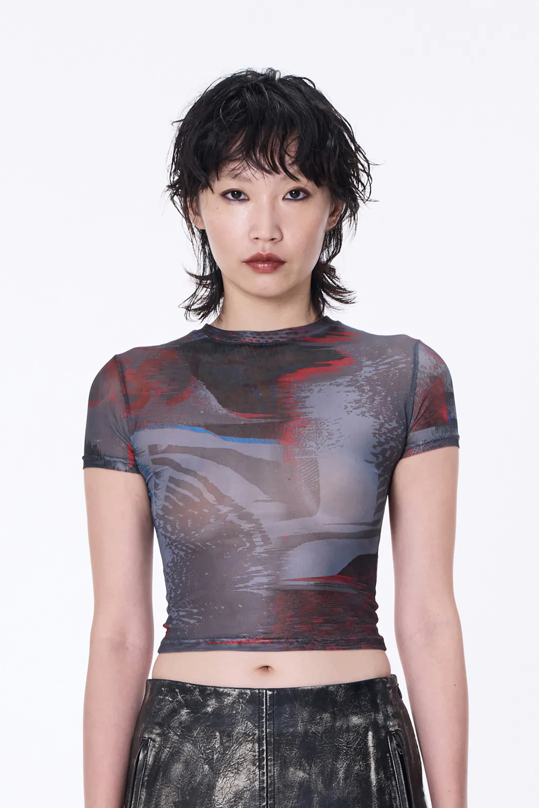 SILVER NINE Fragments Print Top-印花網紗 / FRAGMENTS-007