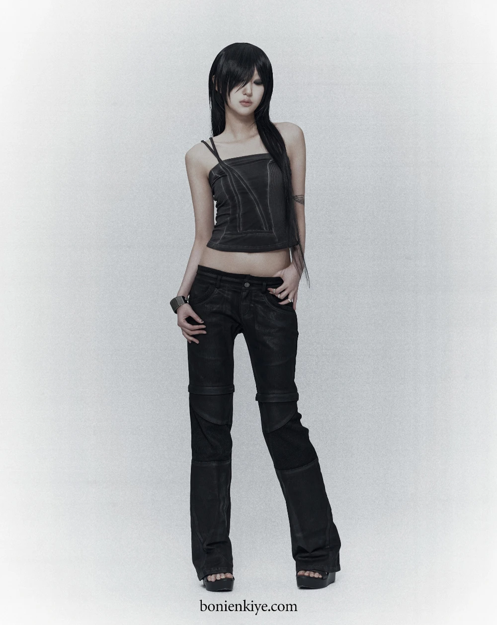 bonienkiye Waxed 2-Way Zip Pants