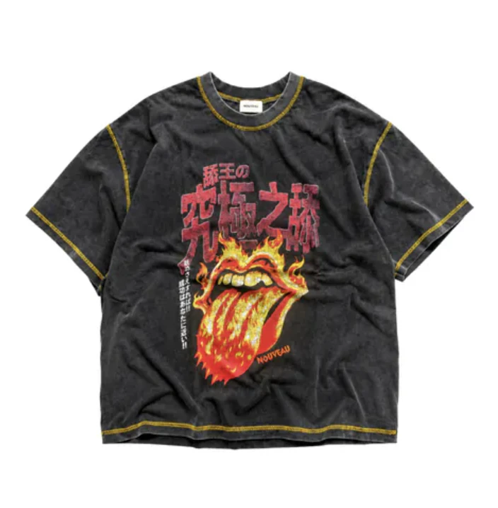 NOUVEAU BOXY ULTIMATE LICKING CONTRAST STITCHING  T-SHIRT IN COTTON JERSEY