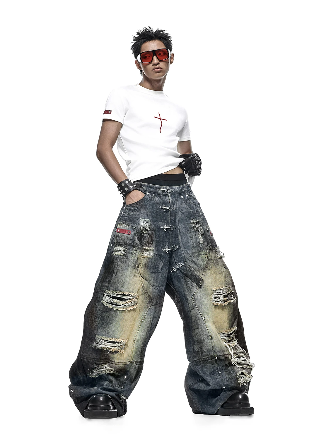 RICH Dust Wax Ripped Wide Pants