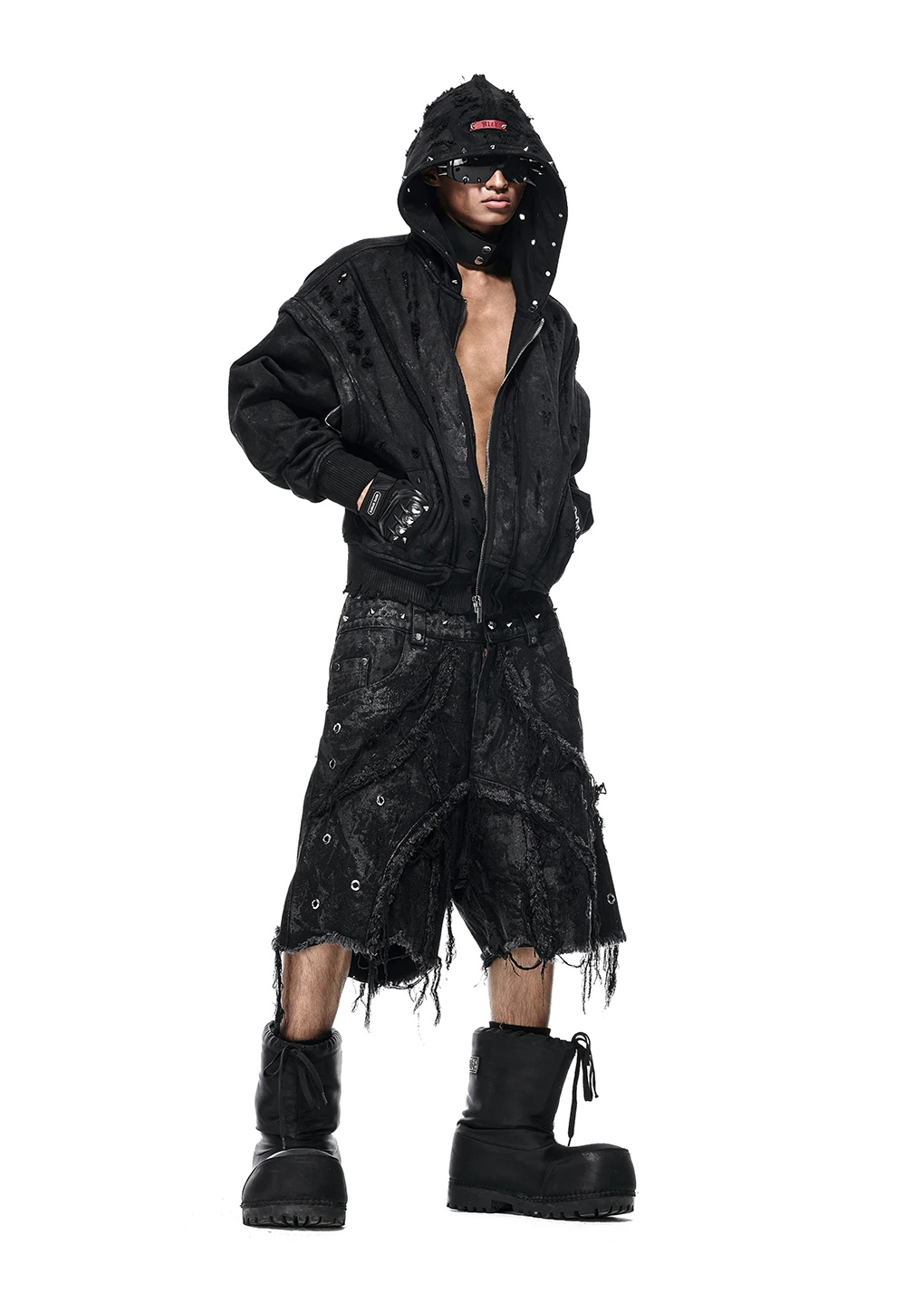 RICH Black Wax Ripped Hoodie