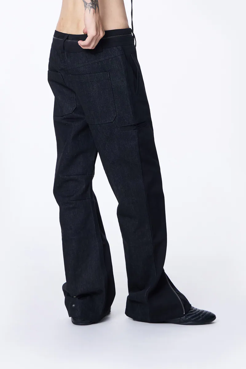SILVER NINE 2-Way Color-Block Zip Denim Pants 2-way拼色拉鏈直筒丹寧褲