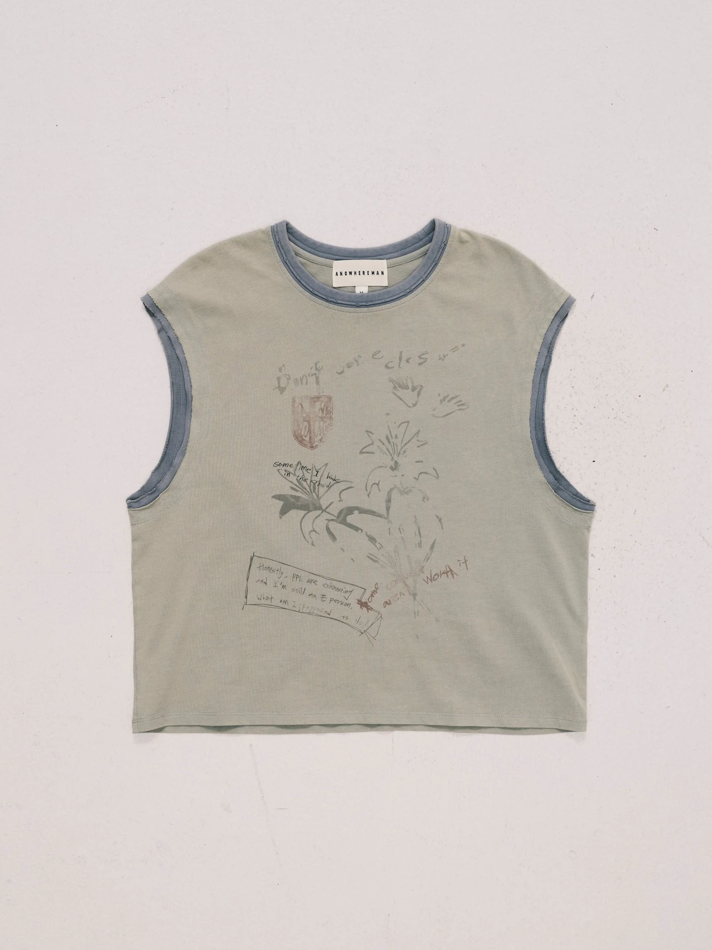 ANOWHEREMAN SKETCH PRINT SLEEVELESS TOP