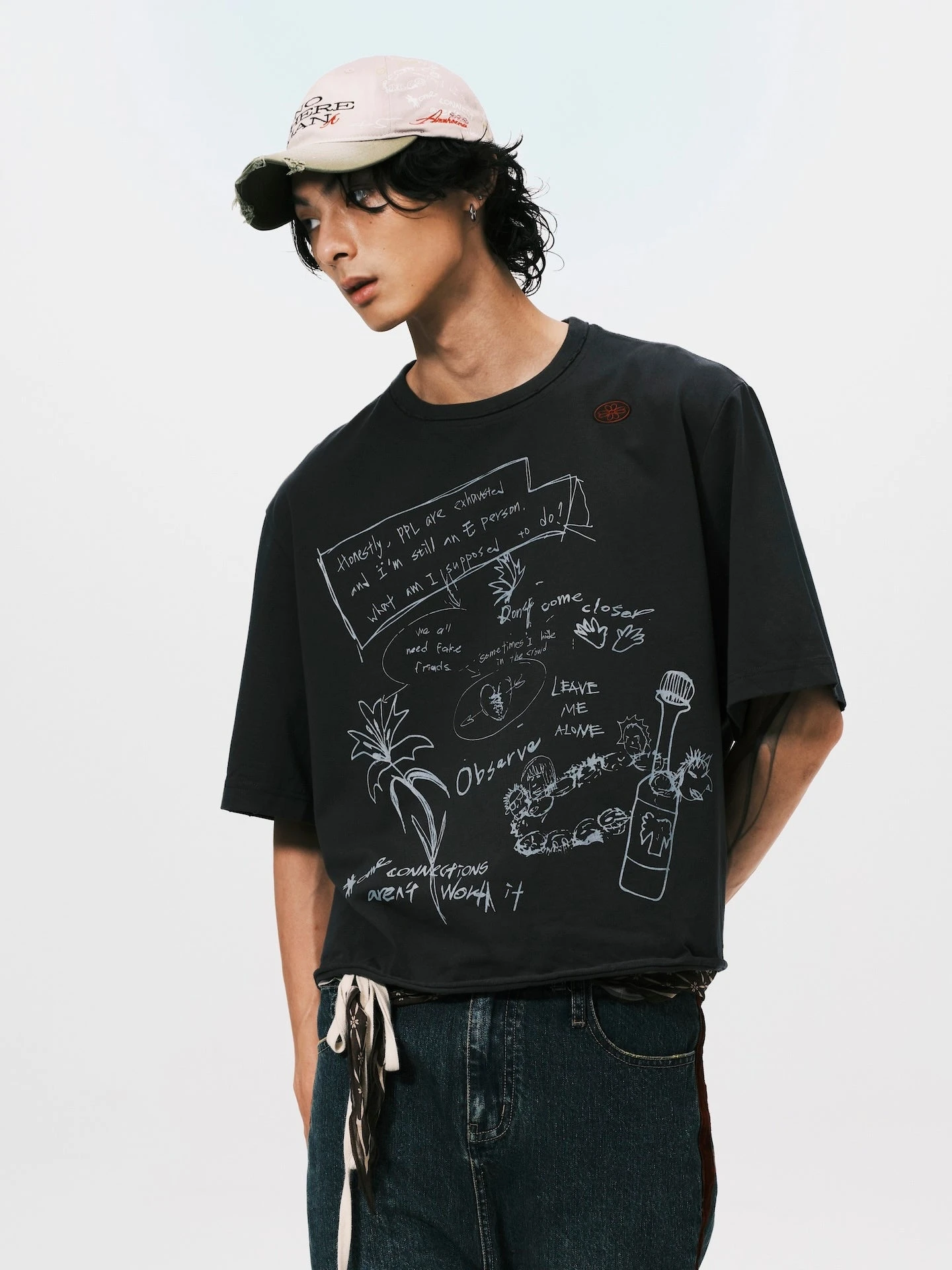 ANOWHEREMAN WASHED SKETCH CROPPED TEE