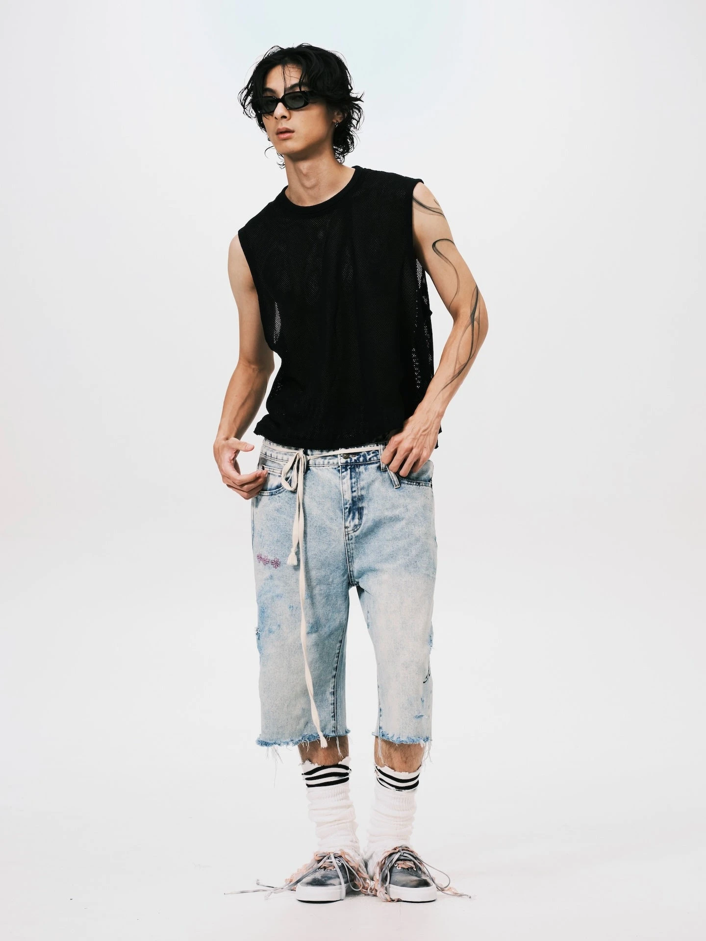 ANOWHEREMAN MESH SLEEVELESS TOP BLACK