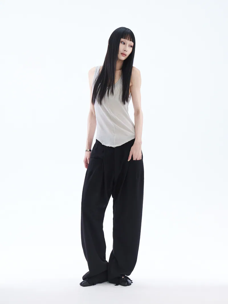 PIP FRAYED-HEM PLEATED PANT