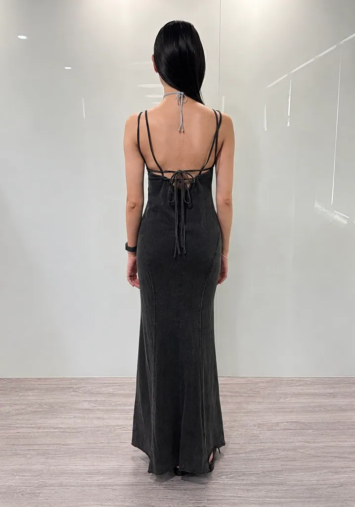 SILVER NINE Thin-Strap Washed Fishtail Dress 細肩綁帶洗舊魚尾洋裝 / FRAGMENTS-013-BK