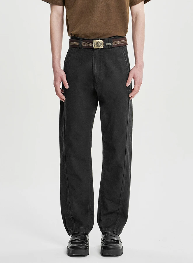 AJOBYAJO Washed Curved Slim Pants