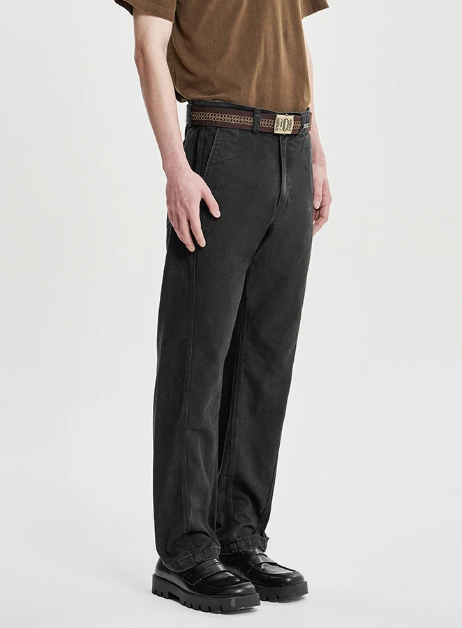 AJOBYAJO Washed Curved Slim Pants