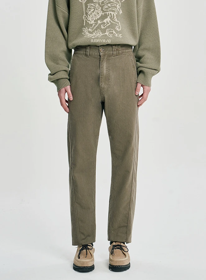 AJOBYAJO Washed Curved Slim Pants