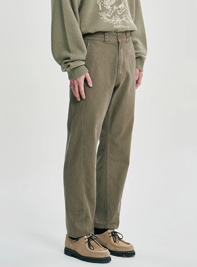 AJOBYAJO Washed Curved Slim Pants