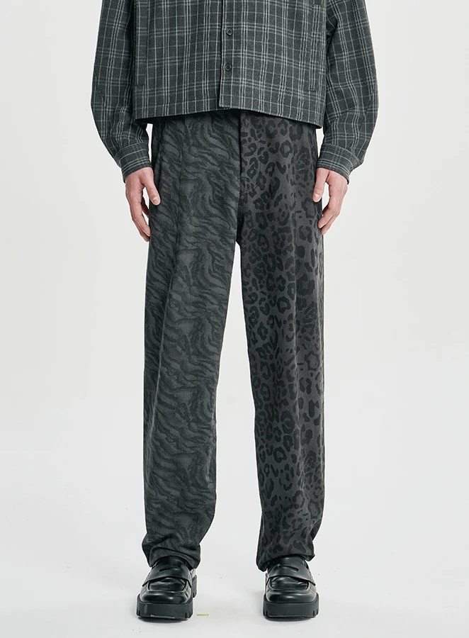 AJOBYAJO Washed Leopard Zebra Print Pants