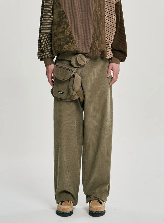 AJOBYAJO Leg Bag Corduroy Pants