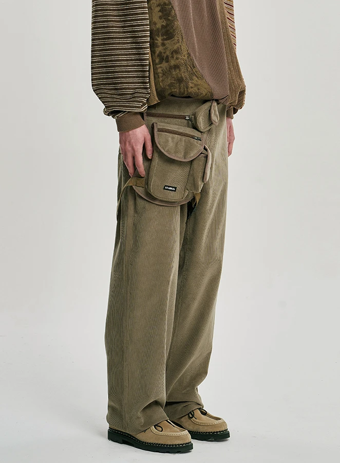 AJOBYAJO Leg Bag Corduroy Pants