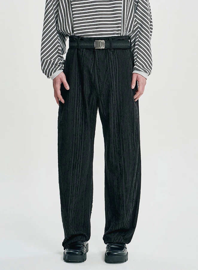 AJOBYAJO Fringed Stripe Curved Pants