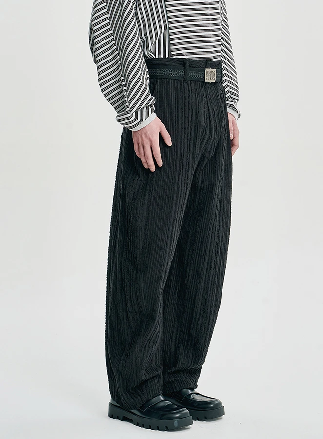 AJOBYAJO Fringed Stripe Curved Pants