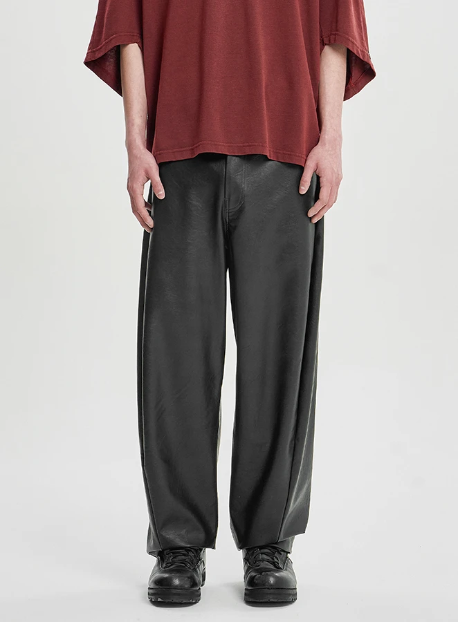 AJOBYAJO Faux Leather Curved Pants