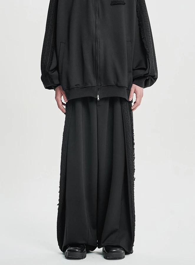 AJOBYAJO Multi Lace Trim One Tuck Track Pants