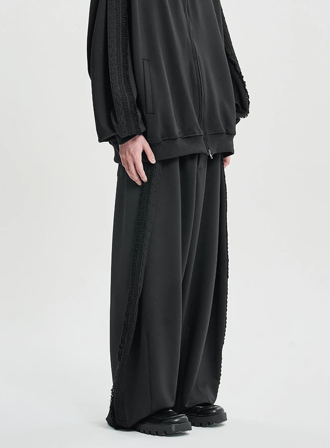 AJOBYAJO Multi Lace Trim One Tuck Track Pants