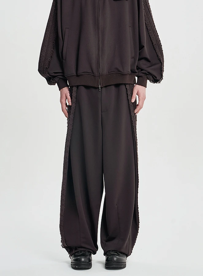AJOBYAJO Multi Lace Trim One Tuck Track Pants