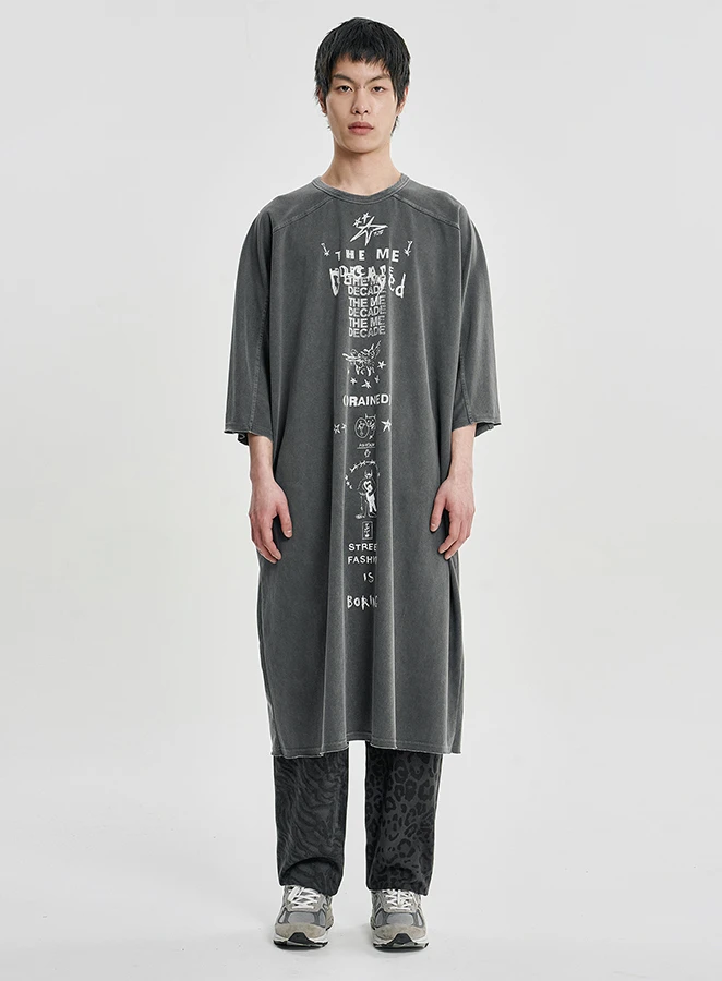 AJOBYAJO Washed Blessing Doodle T-Shirt Dress