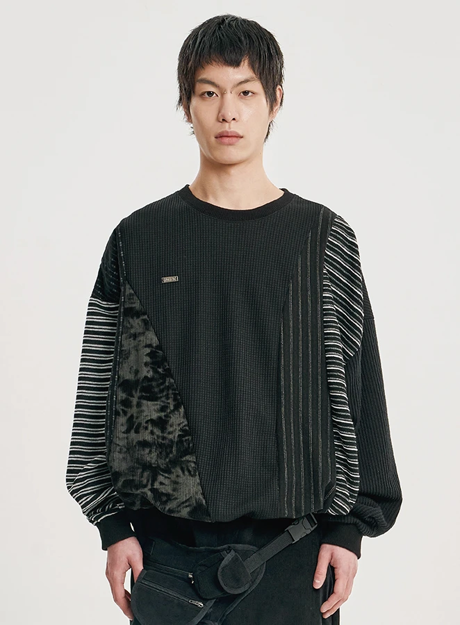 AJOBYAJO Mixed Fabric Panel Sweatshirt