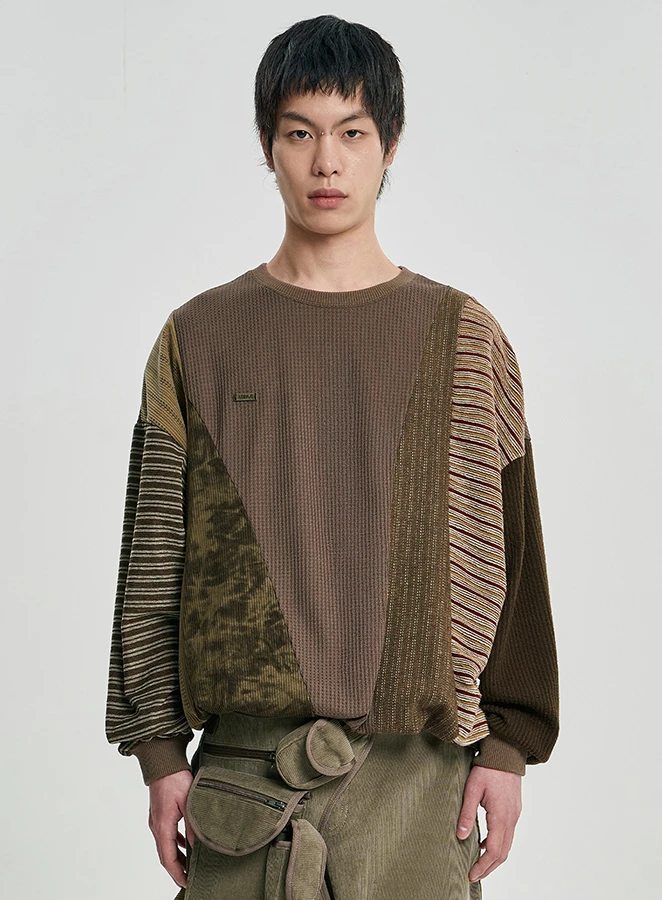 AJOBYAJO Mixed Fabric Panel Sweatshirt