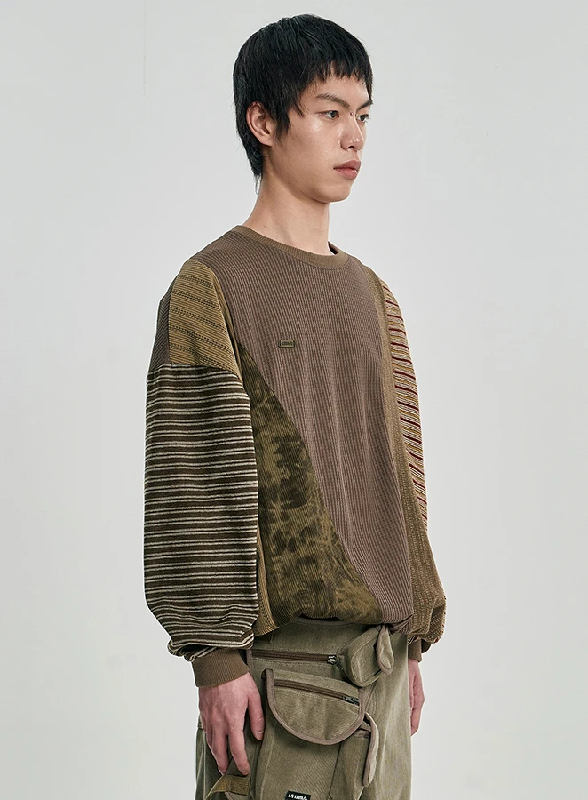 AJOBYAJO Mixed Fabric Panel Sweatshirt