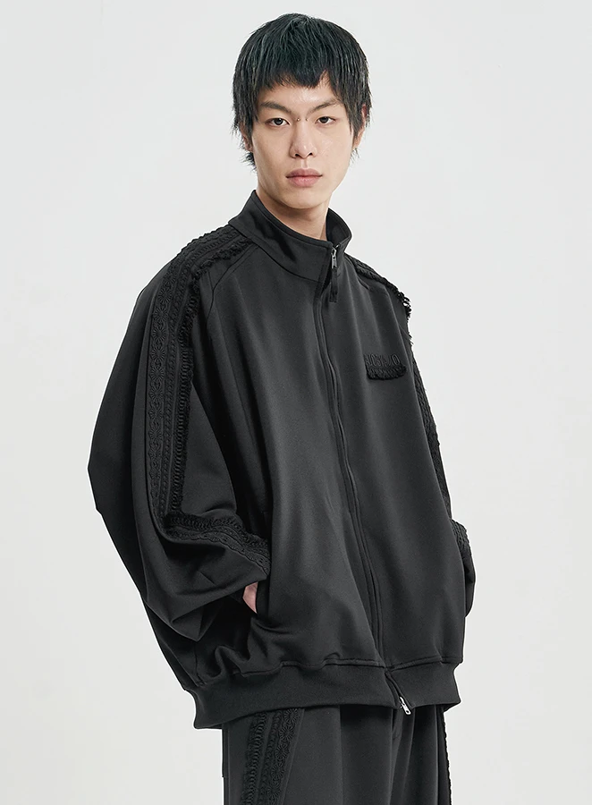 AJOBYAJO Multi Lace Trim Raglan Track Jacket