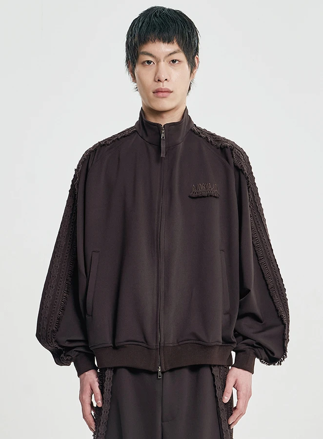 AJOBYAJO Multi Lace Trim Raglan Track Jacket