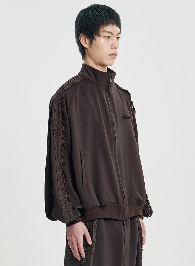 AJOBYAJO Multi Lace Trim Raglan Track Jacket