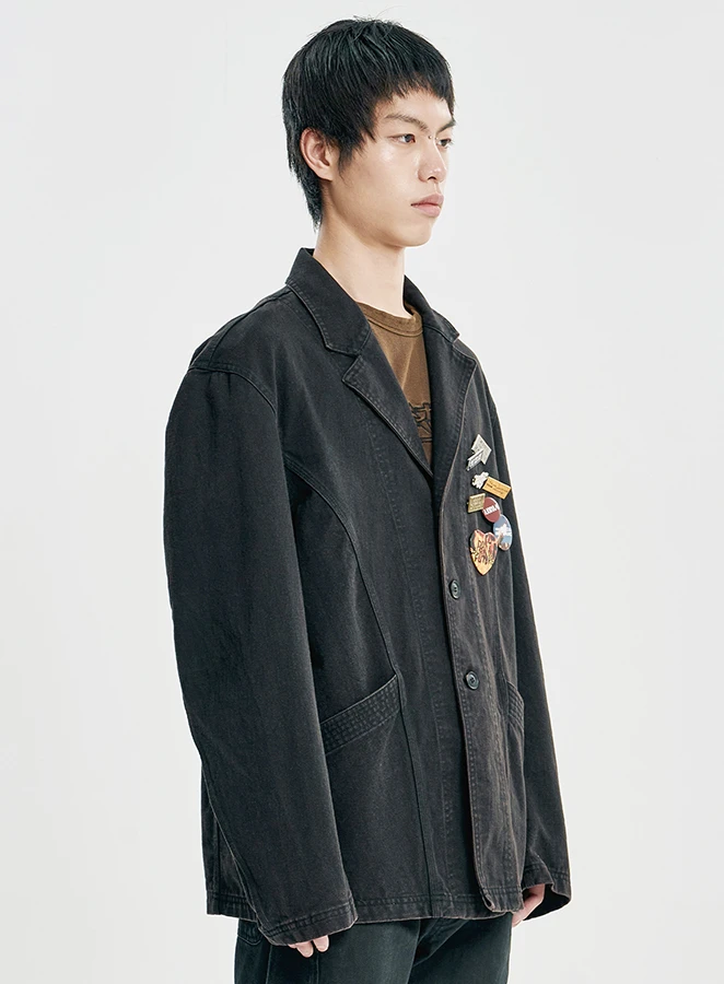 AJOBYAJO Washed Curved Seam Cotton Blazer