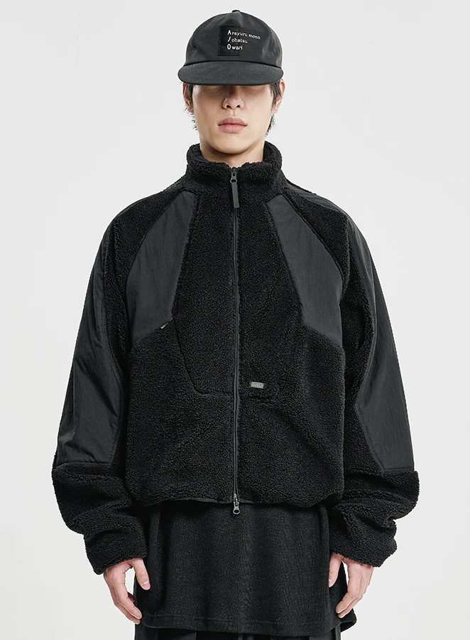 AJOBYAJO Raglan Fleece Nylon Panel Jacket