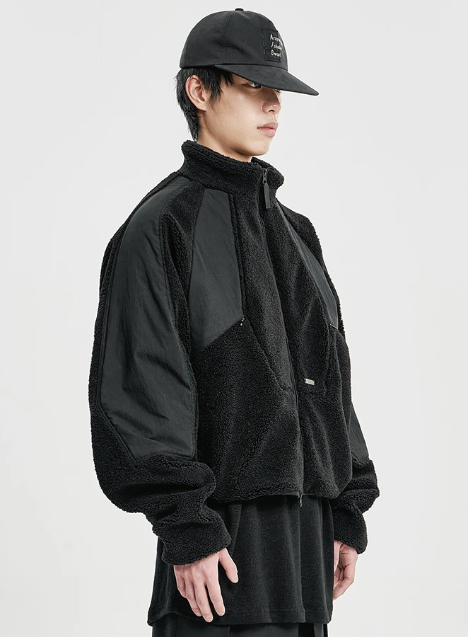 AJOBYAJO Raglan Fleece Nylon Panel Jacket