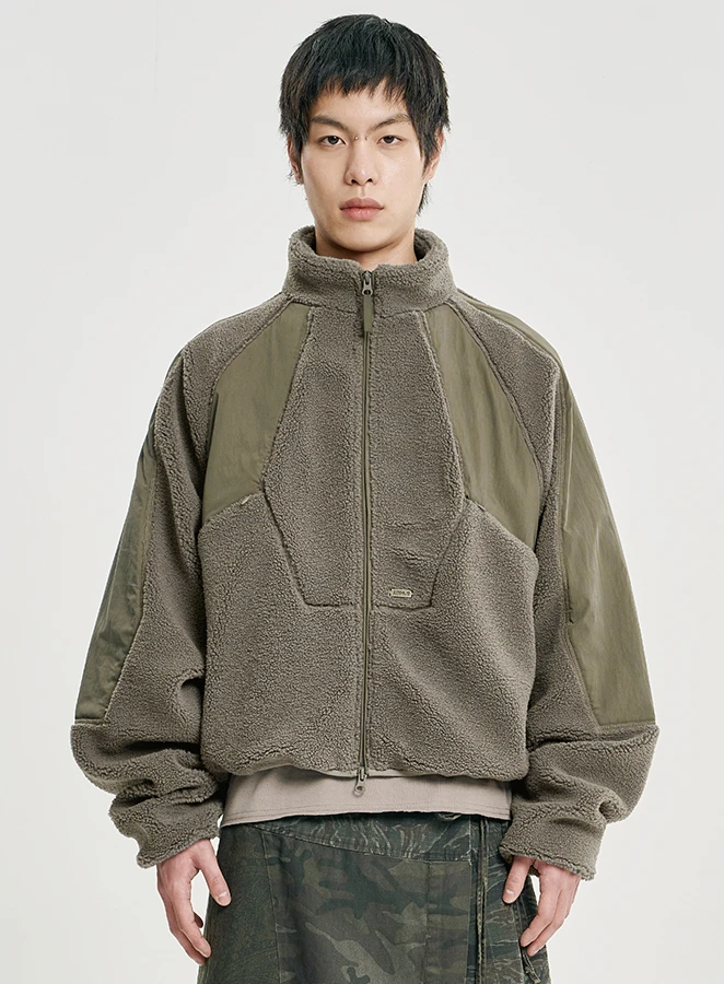 AJOBYAJO Raglan Fleece Nylon Panel Jacket