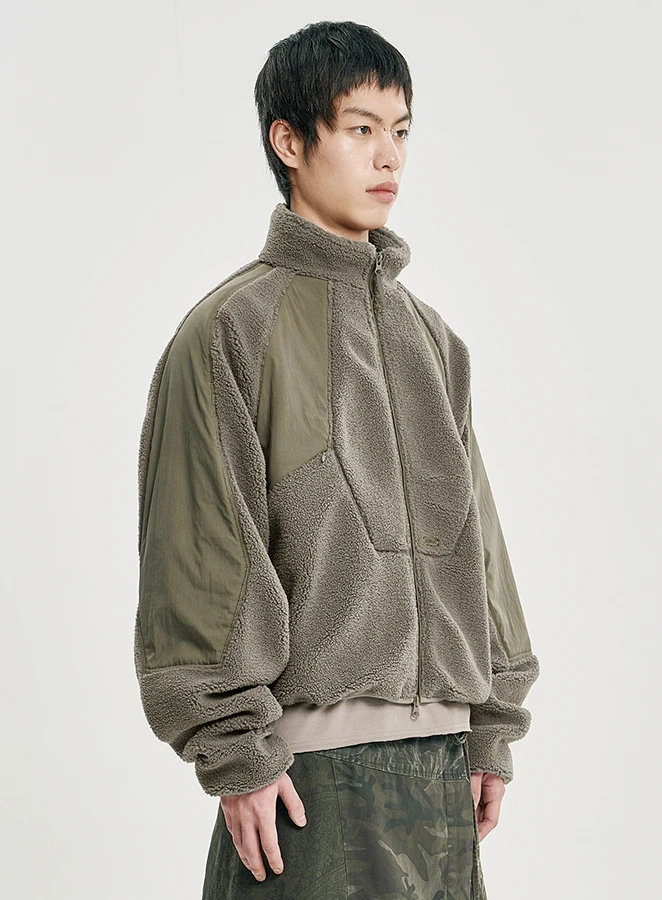 AJOBYAJO Raglan Fleece Nylon Panel Jacket
