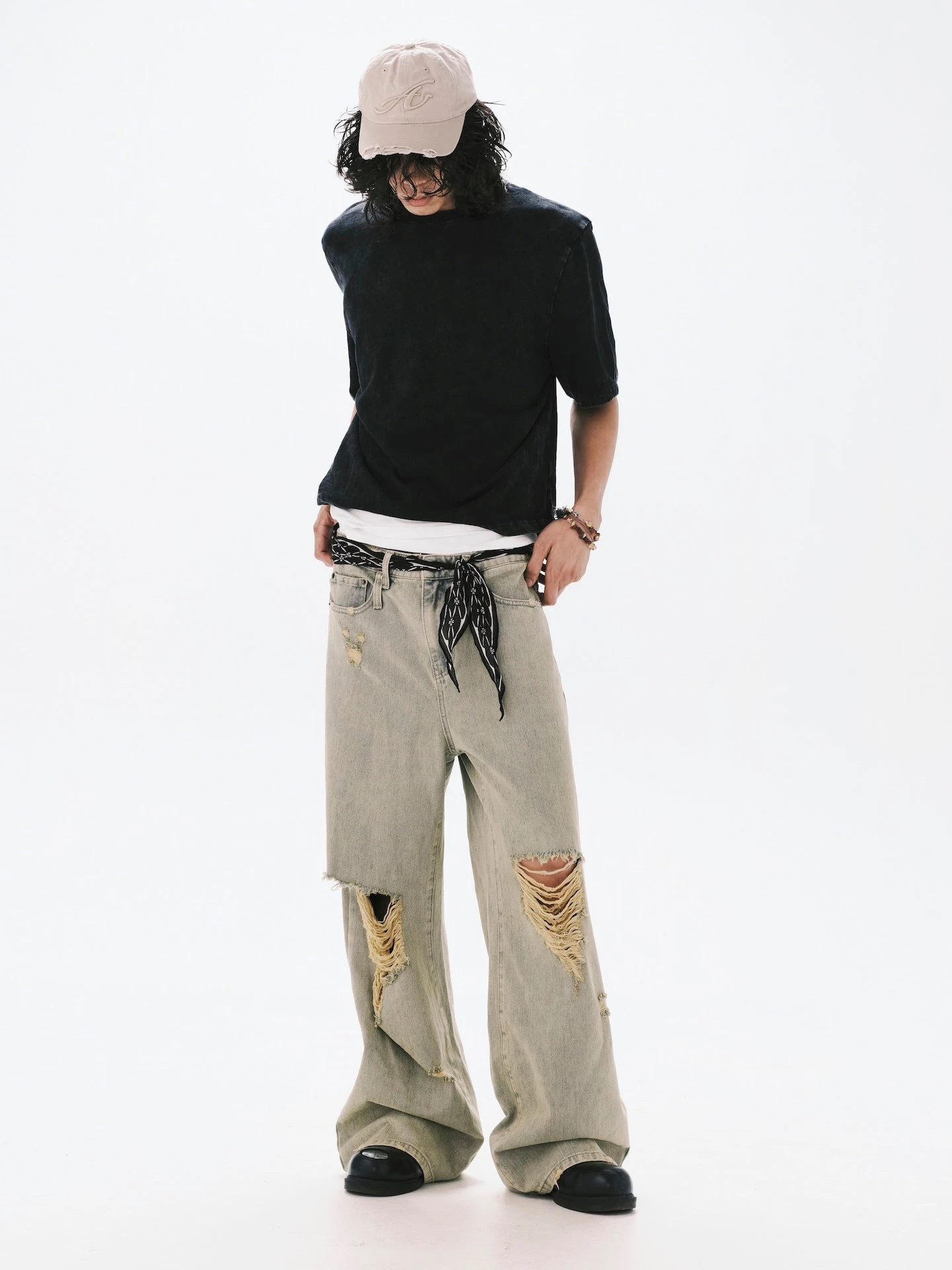 ANOWHEREMAN WASHED CROPPED T-SHIRT