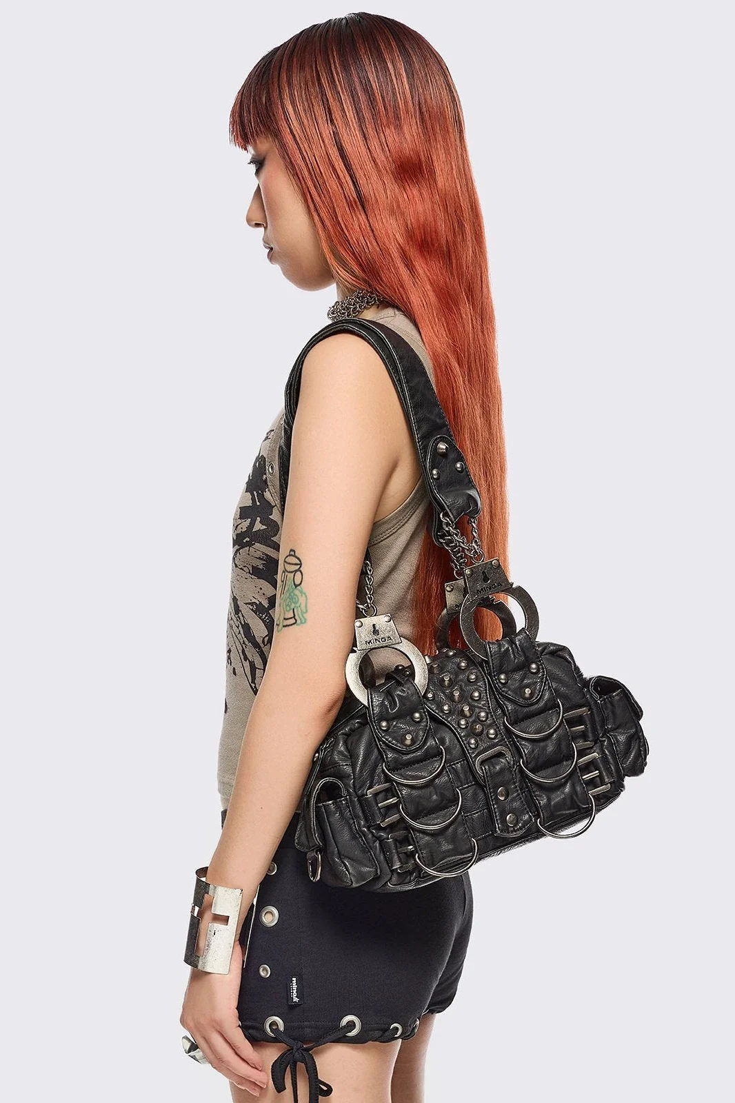 MINGA LONDON Mugshot Faux Leather Shoulder Bag