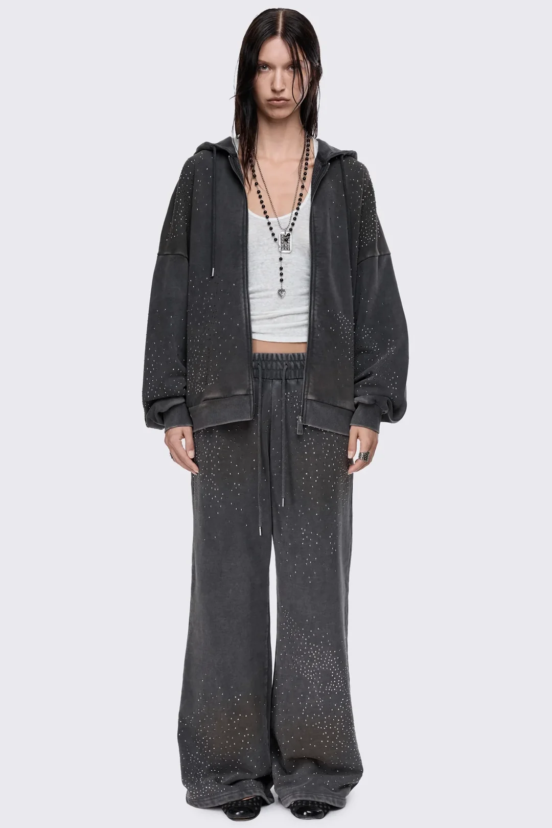 MINGA LONDON Gleam Mud Wash Rhinestone Sweatpants