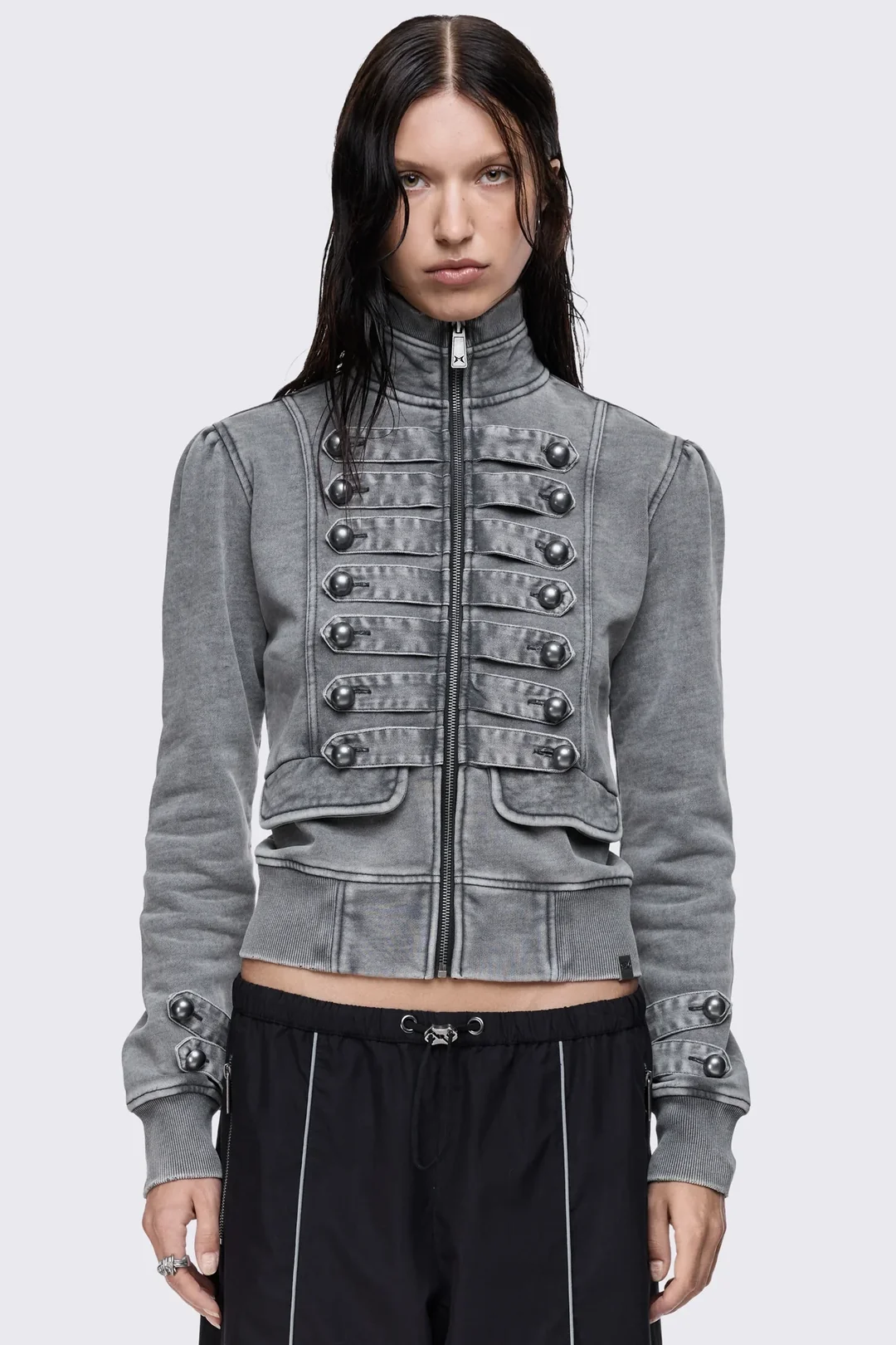 MINGA LONDON Siege Washed Military Sweat Zip Up Jacket