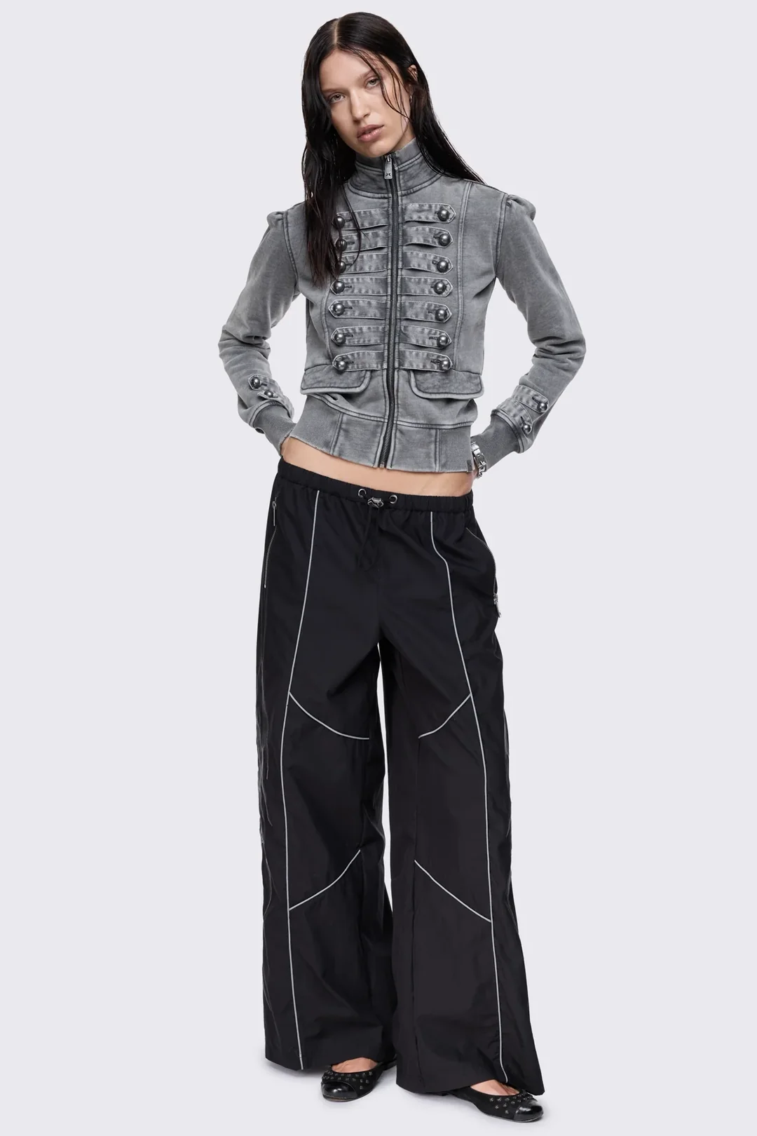 MINGA LONDON Siege Washed Military Sweat Zip Up Jacket