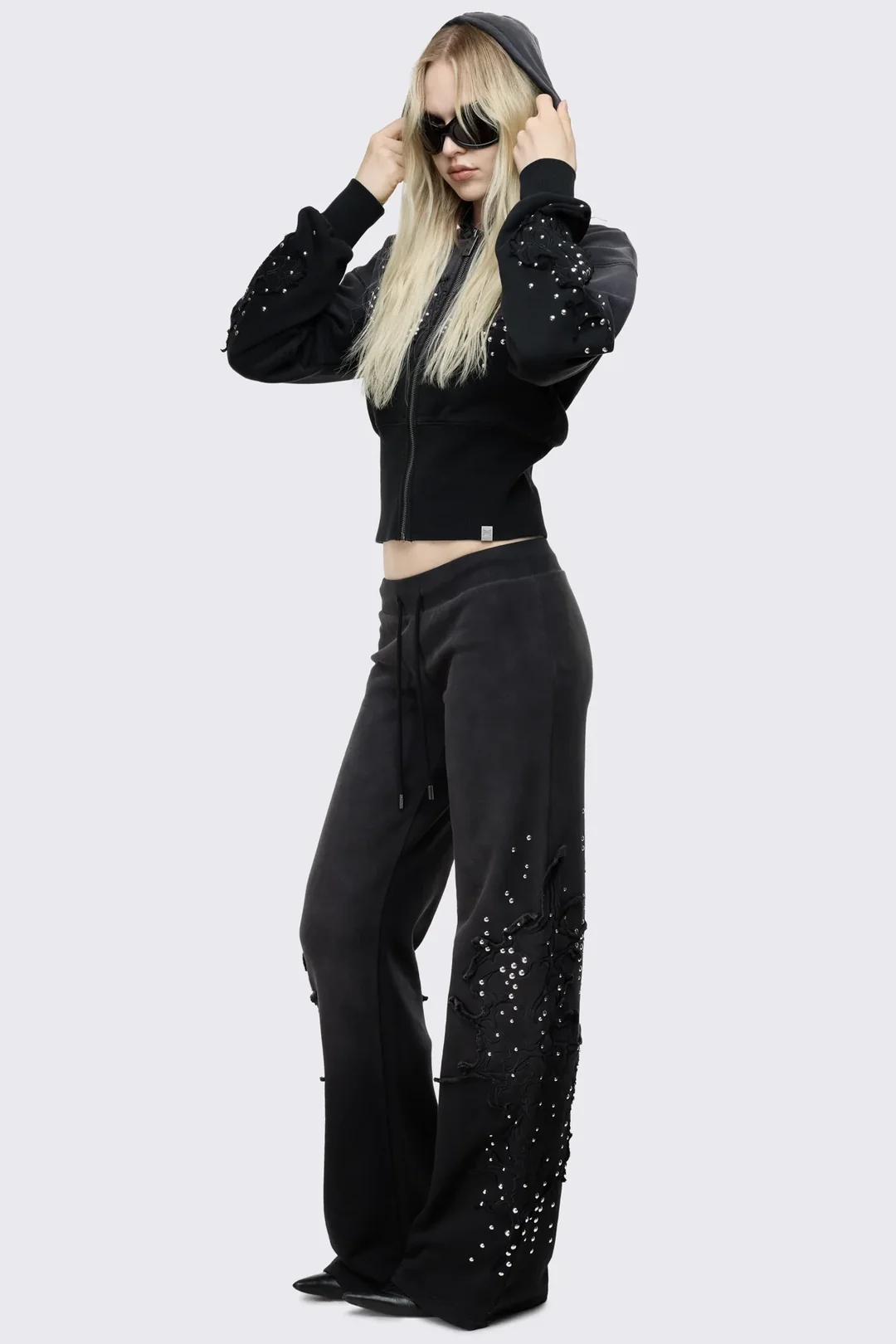 MINGA LONDON Breathe Sigil Studded Patch Bootcut Sweatpants