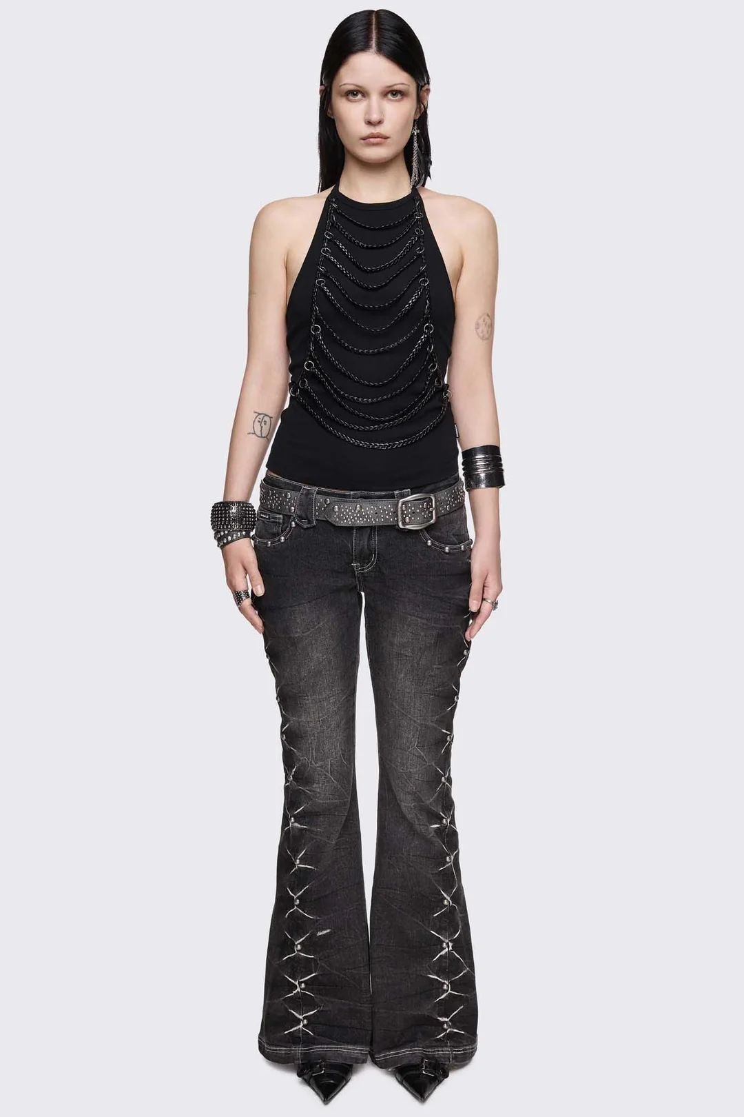 MINGA LONDON Unravel Black Layered Chain Halter Top