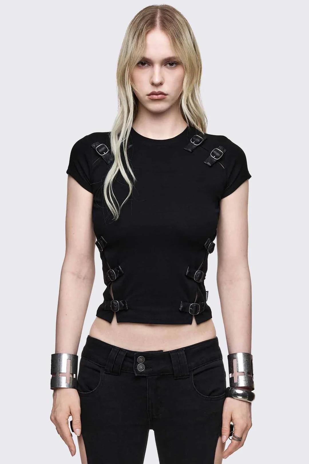MINGA LONDON Oblivion Buckle Cut Out Baby Tee