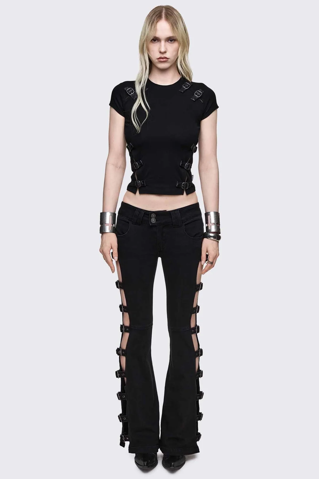 MINGA LONDON Oblivion Buckle Cut Out Baby Tee
