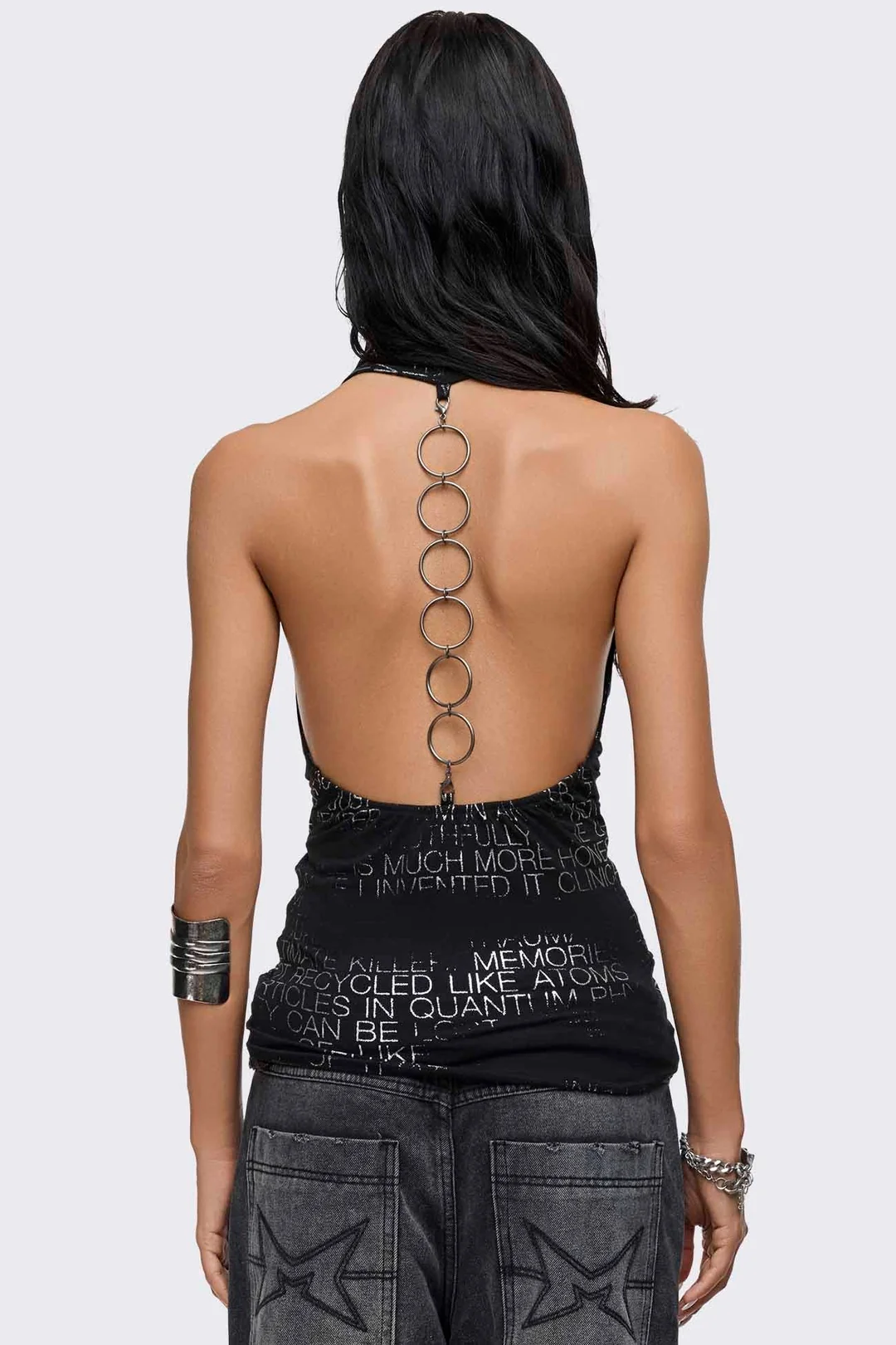 MINGA LONDON Nila Black Graphic Cowl Top