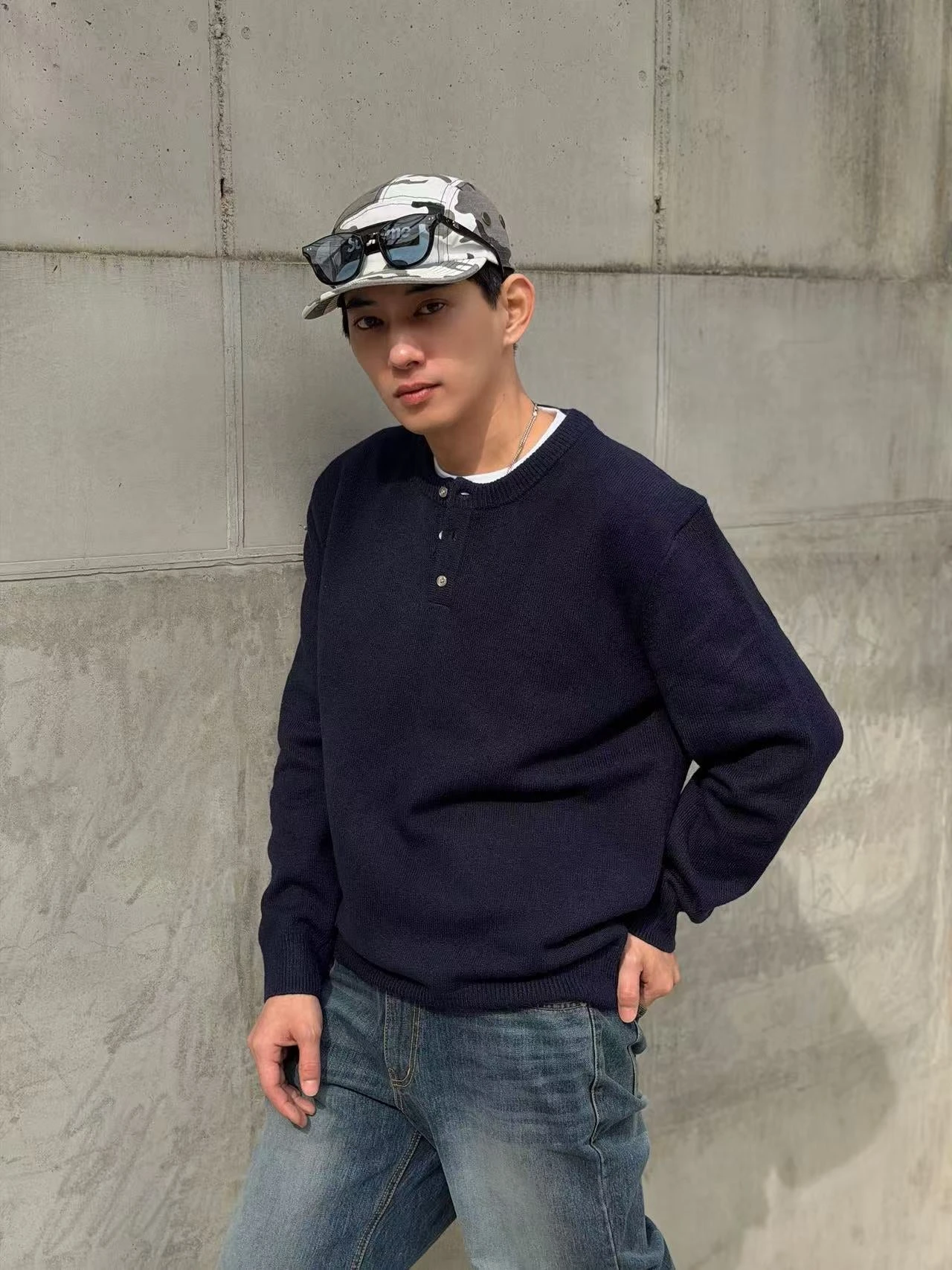 簡約亨利領針織長袖